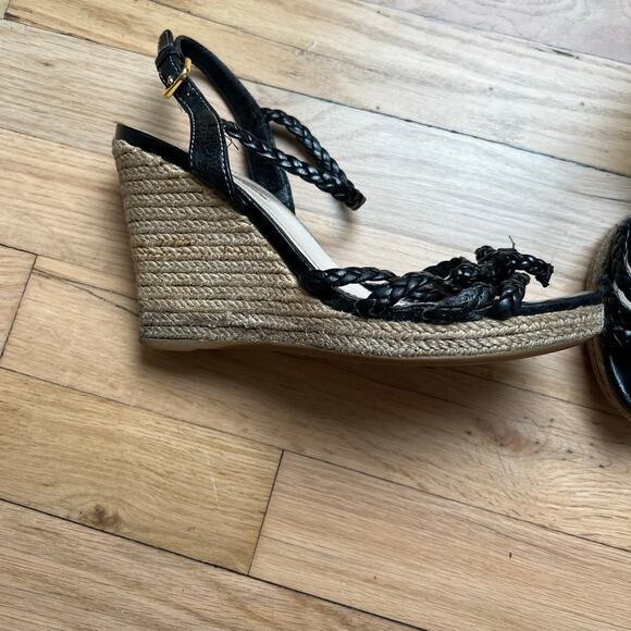 Prada Women's 35 US 5 Leather Braided Espadrilles Black Strappy Sandals Luxury - Picture 10 of 16